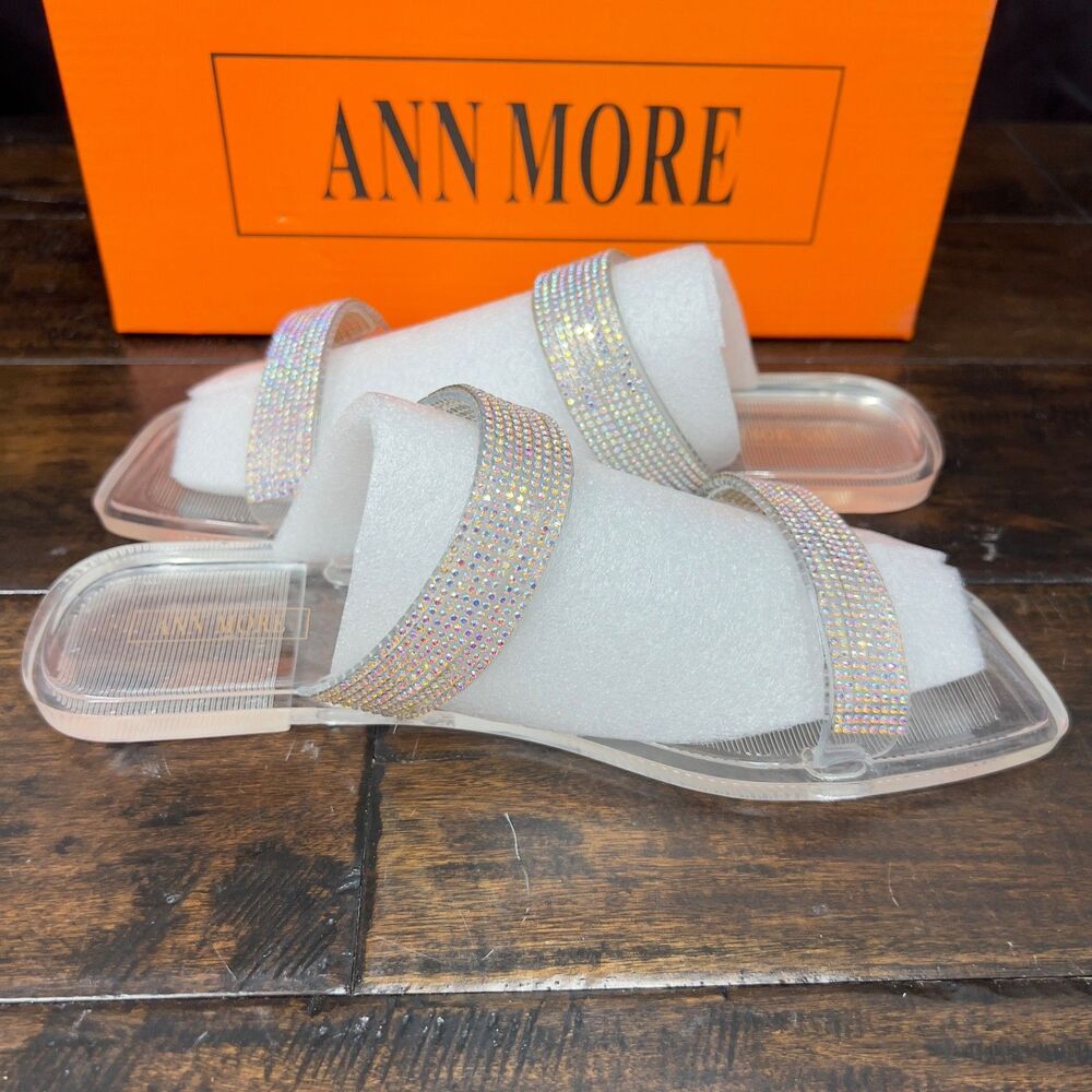 ANN MORE Carson Rhinestone Clear Slide Sandals Women's Size 8 EU 39 Bling Sparkl - Picture 7 of 10